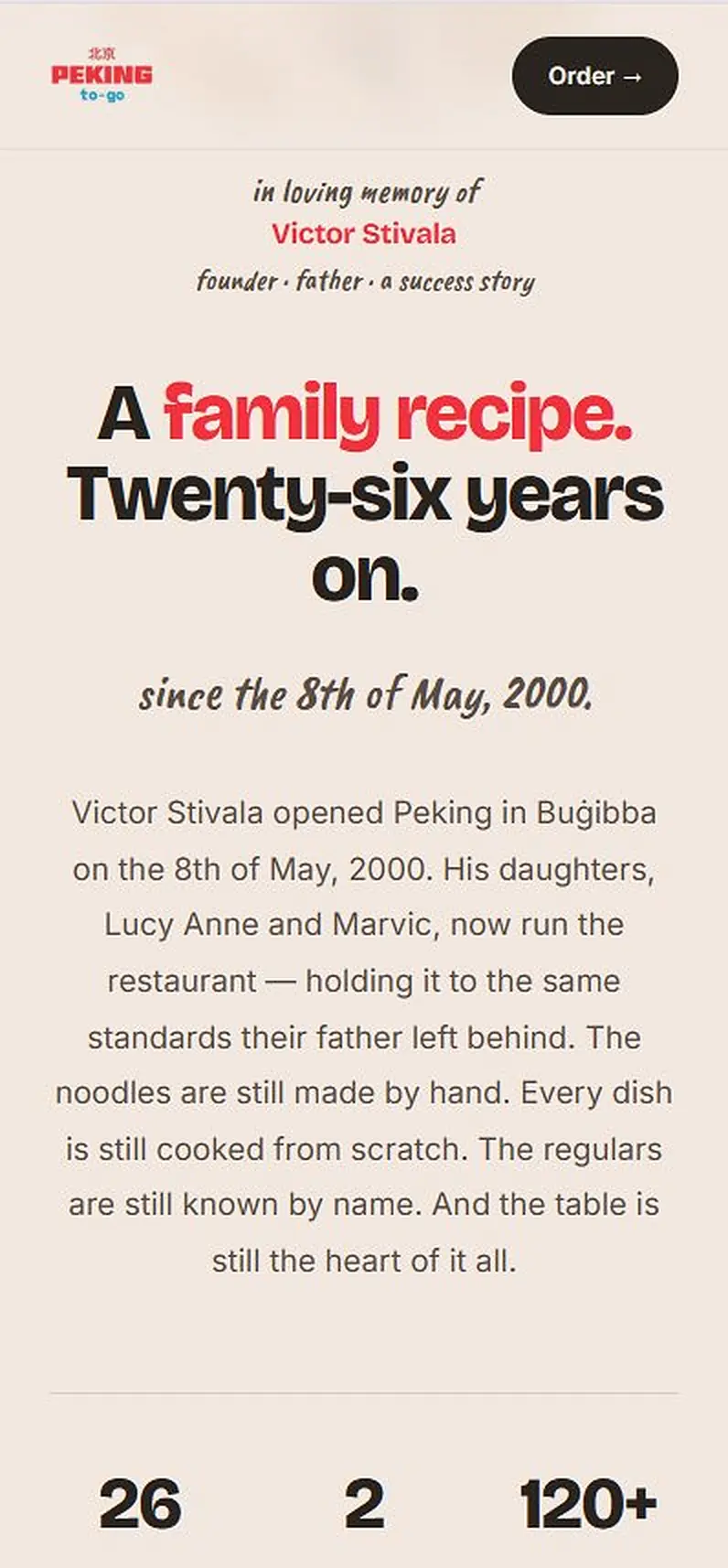 A family recipe, twenty-six years on. The Peking Malta website mobile family history page.