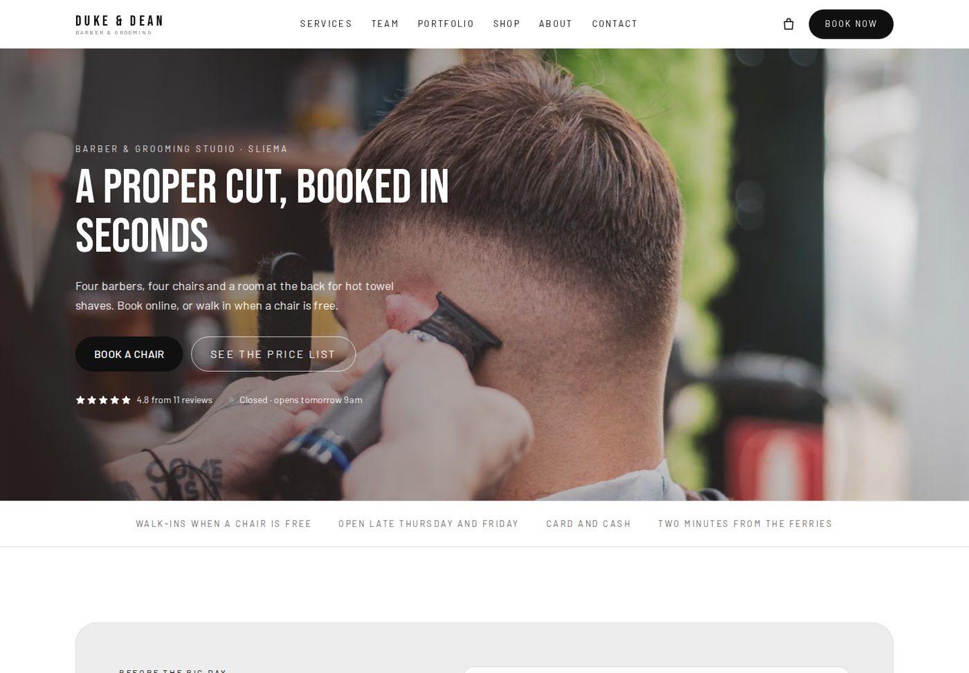 The front page of the demo booking site