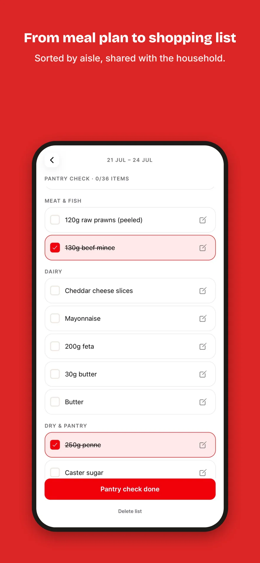 A Yumvote shopping list grouped by aisle, built by Blinklabs.