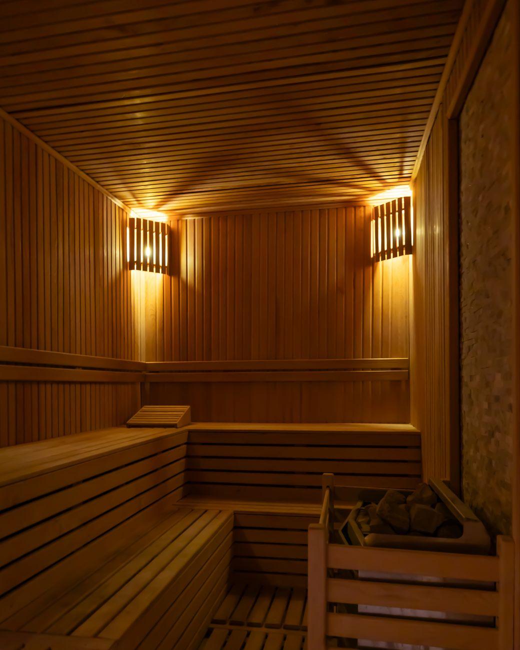 Warm wooden sauna in the thermal suite