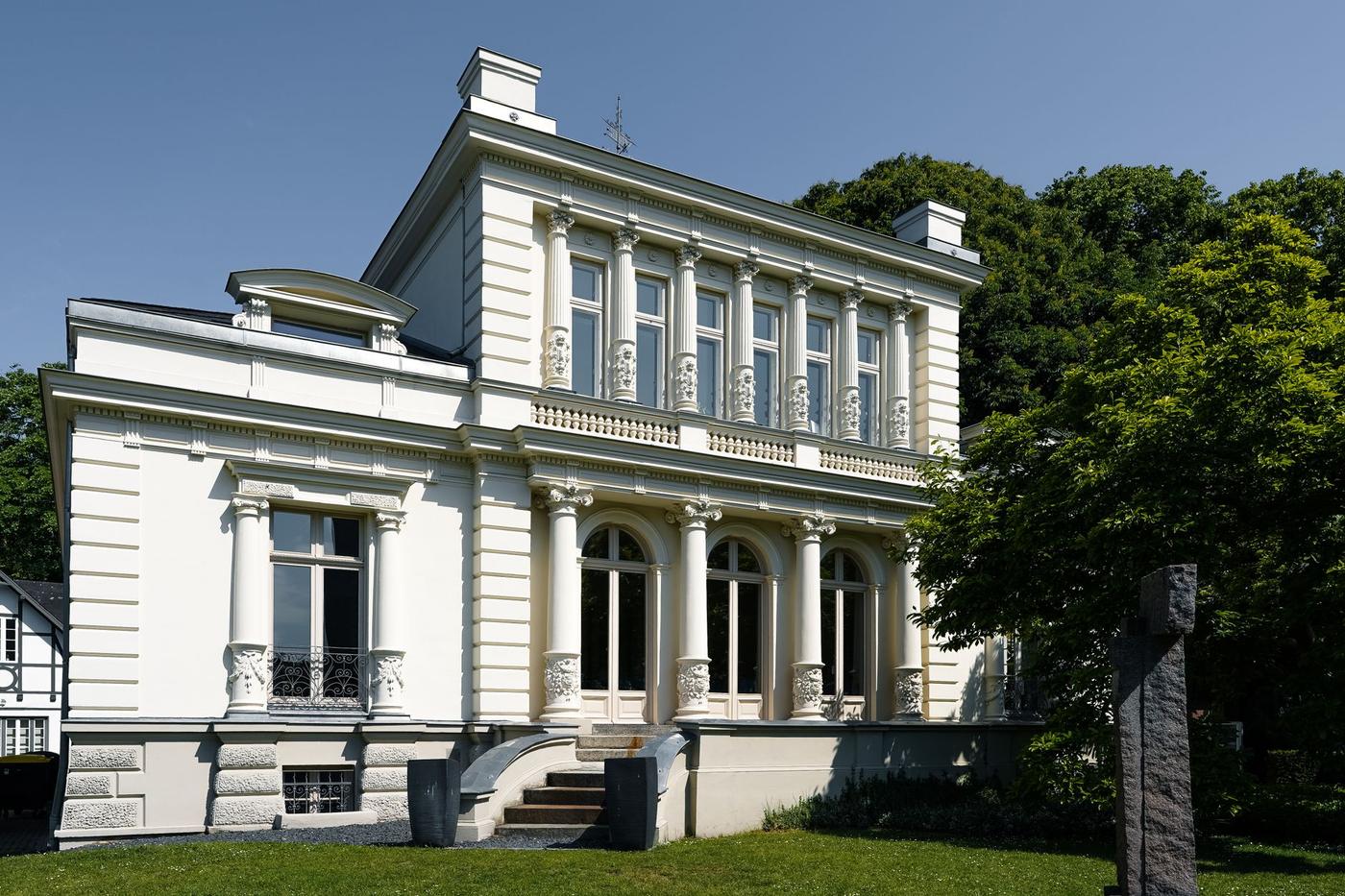 The villa facade at midday