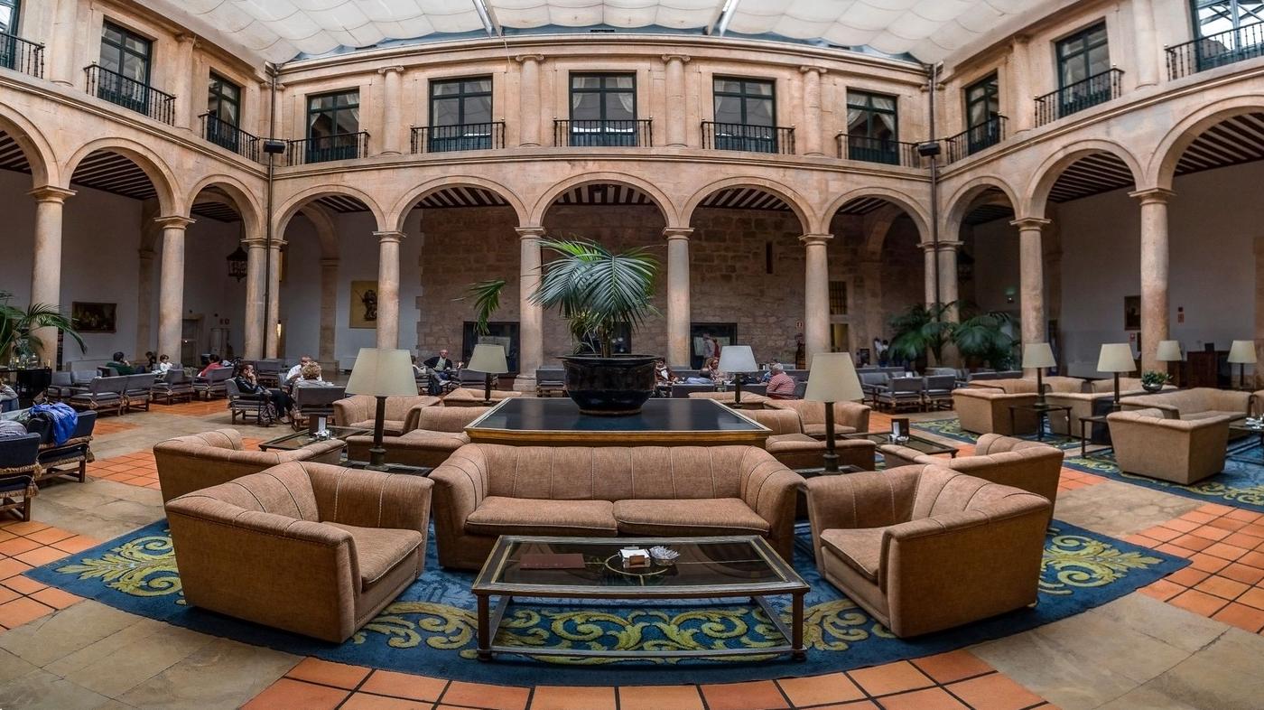 The shaded stone courtyard at the heart of Casa Verdala