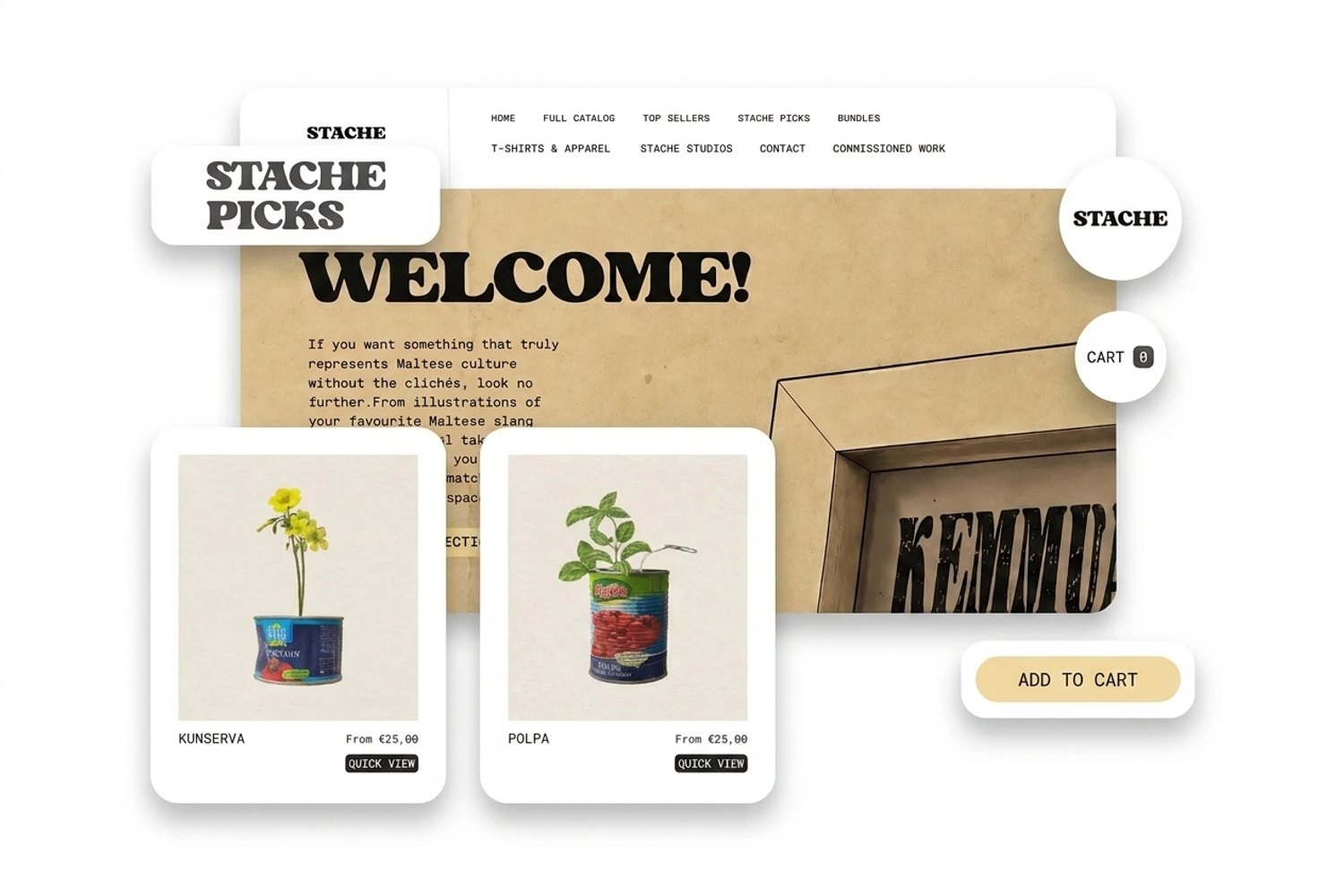 Stache Studios brand and Shopify storefront by Blinklabs