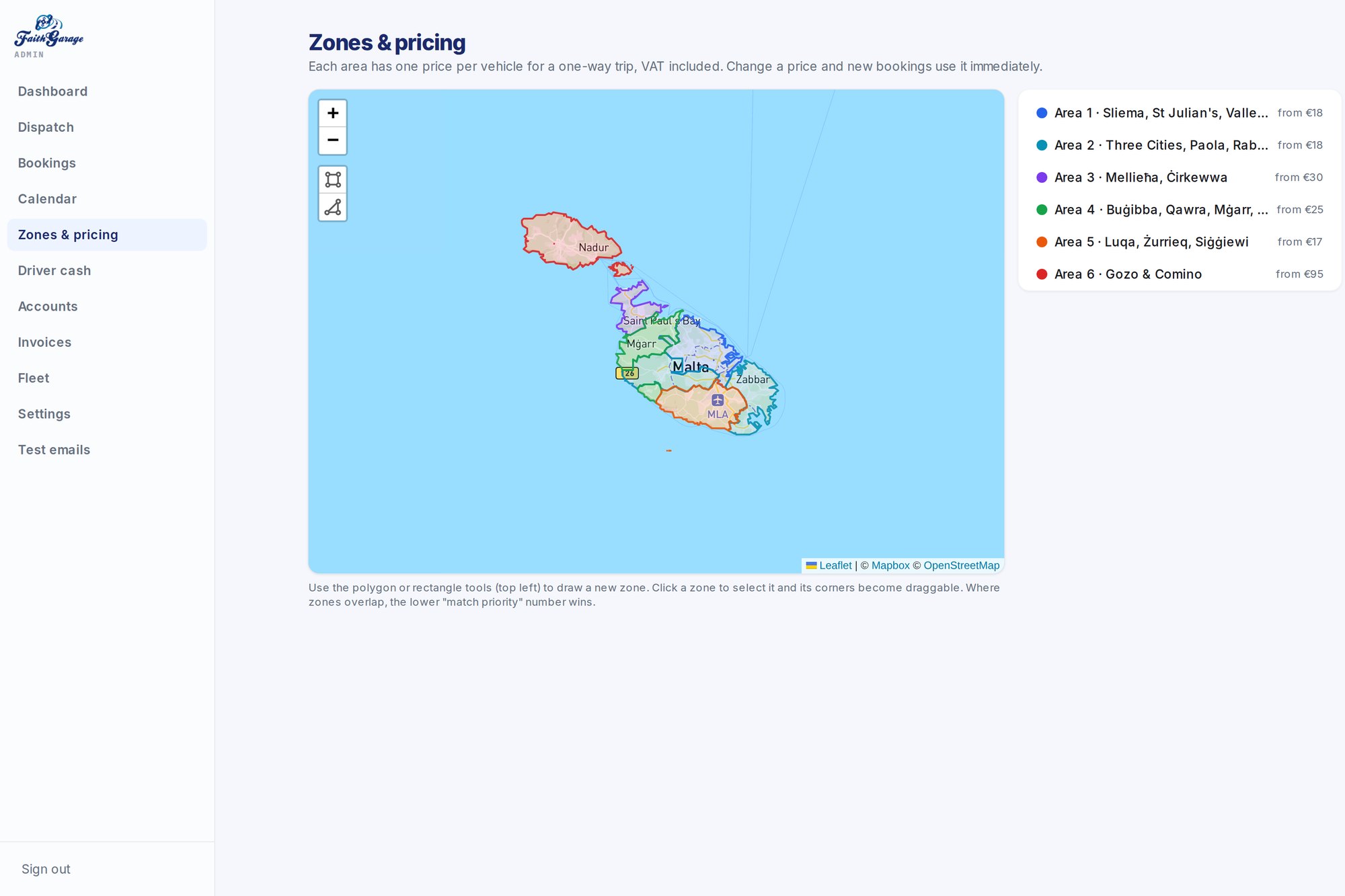 Malta drawn into pricing areas on a map