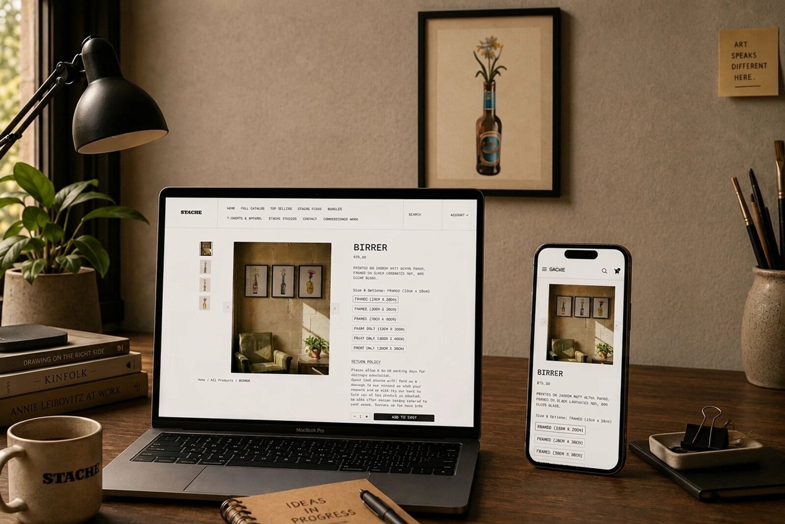 Stache store on laptop and phone