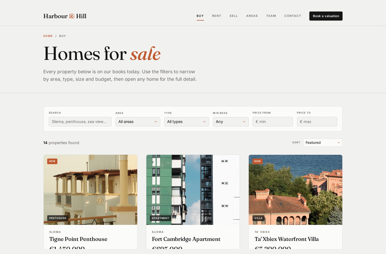 Harbour and Hill searchable listings
