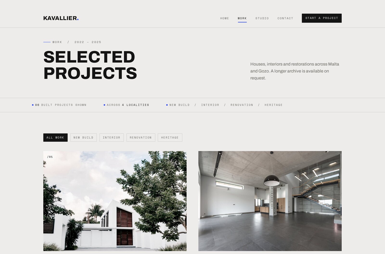 Studio Kavallier filterable projects