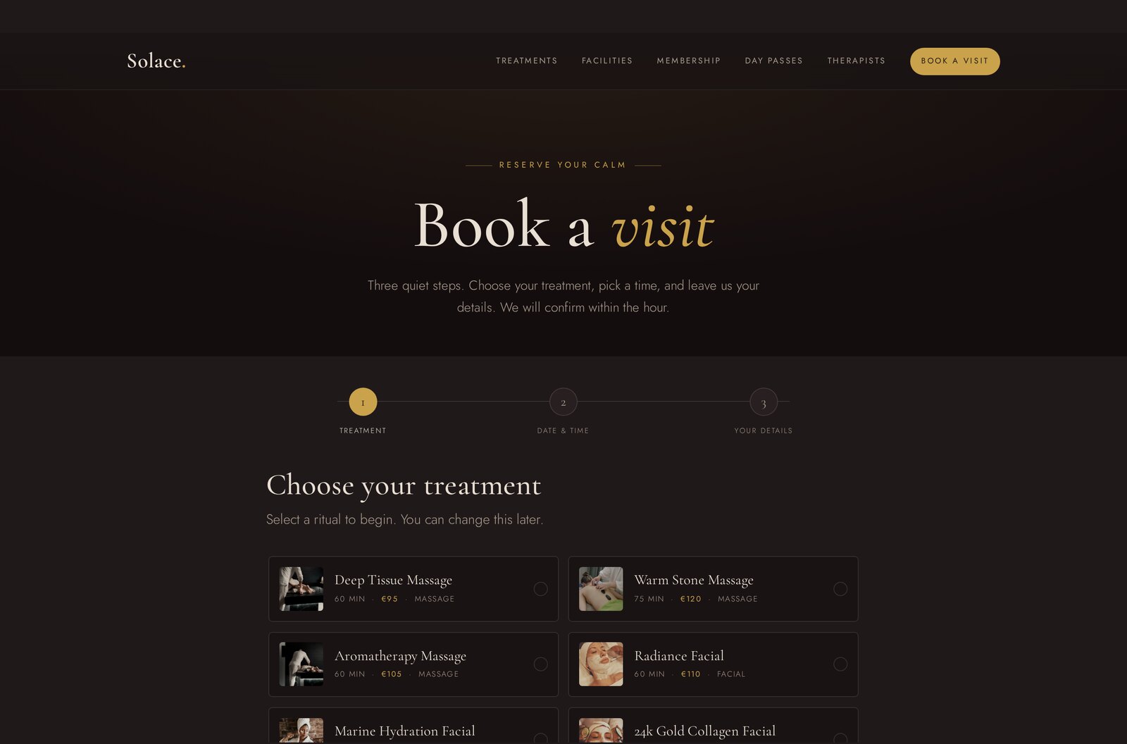 Solace step by step booking