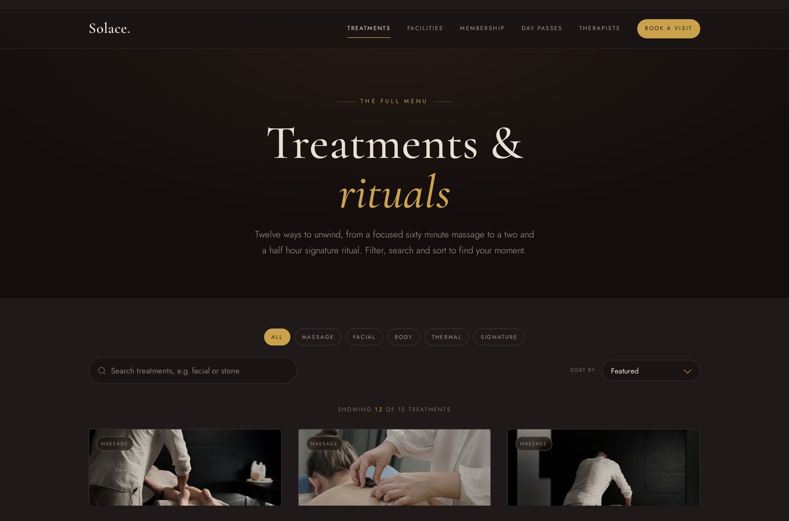 Solace treatments menu