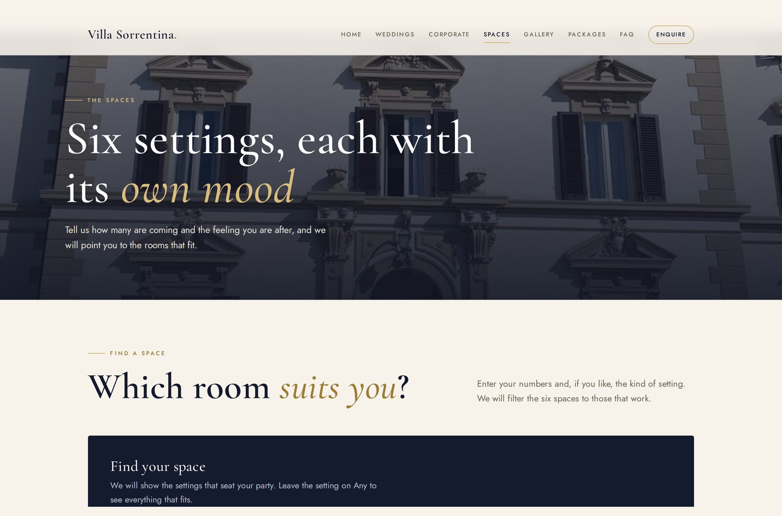 Villa Sorrentina spaces by capacity