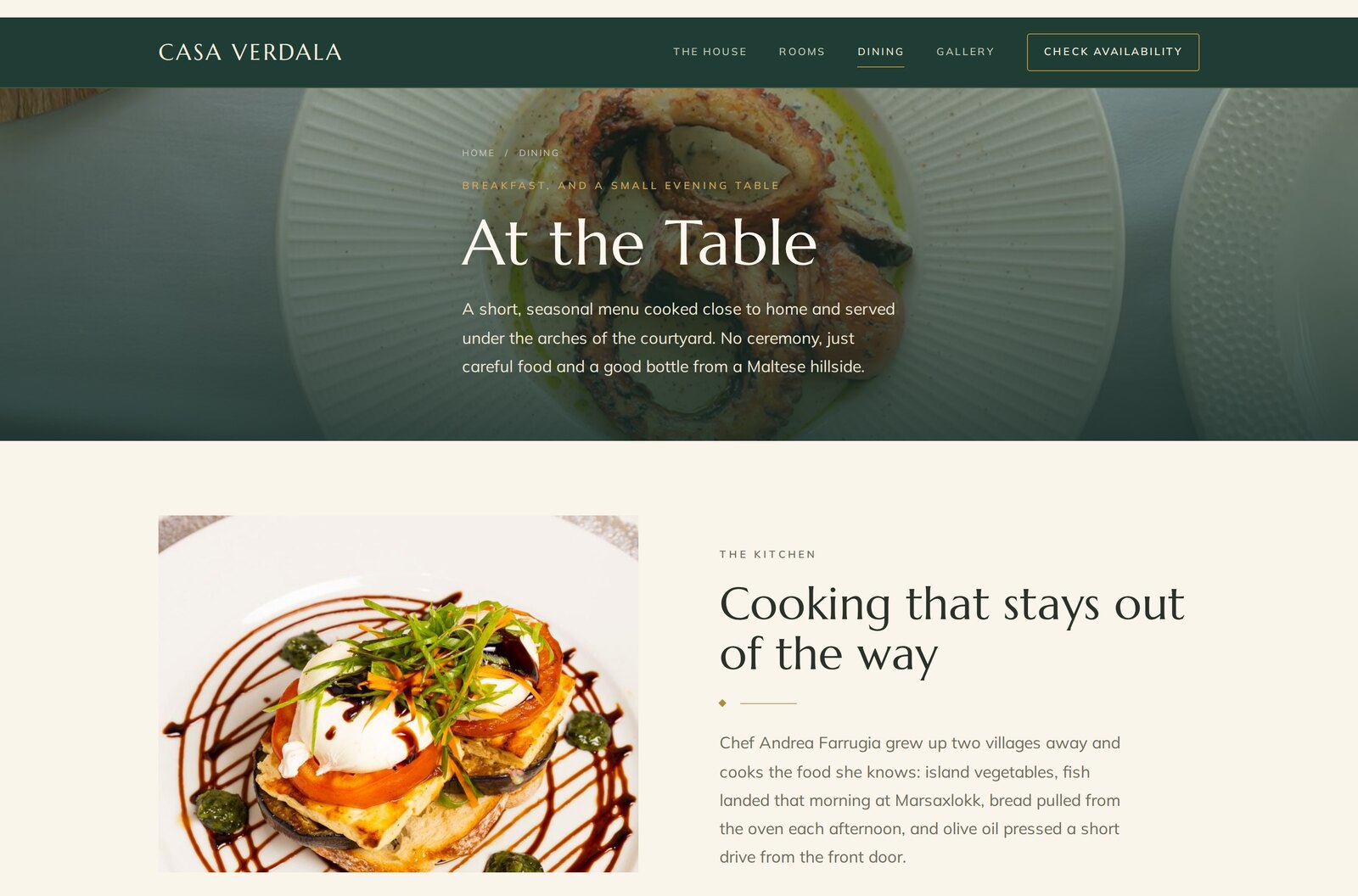 Casa Verdala dining page