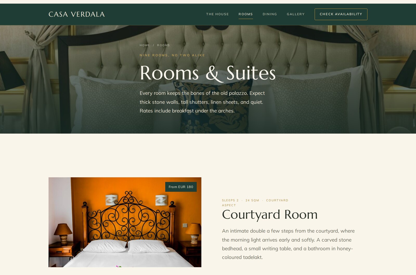 Casa Verdala rooms page