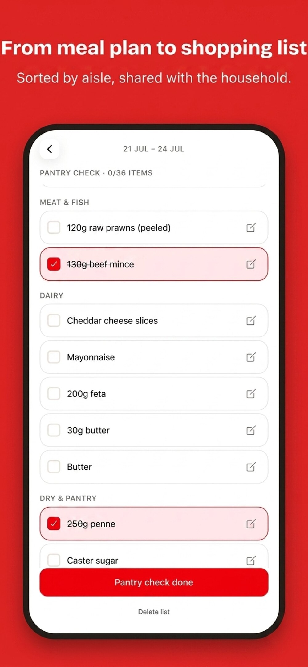 Yumvote automatic shopping list